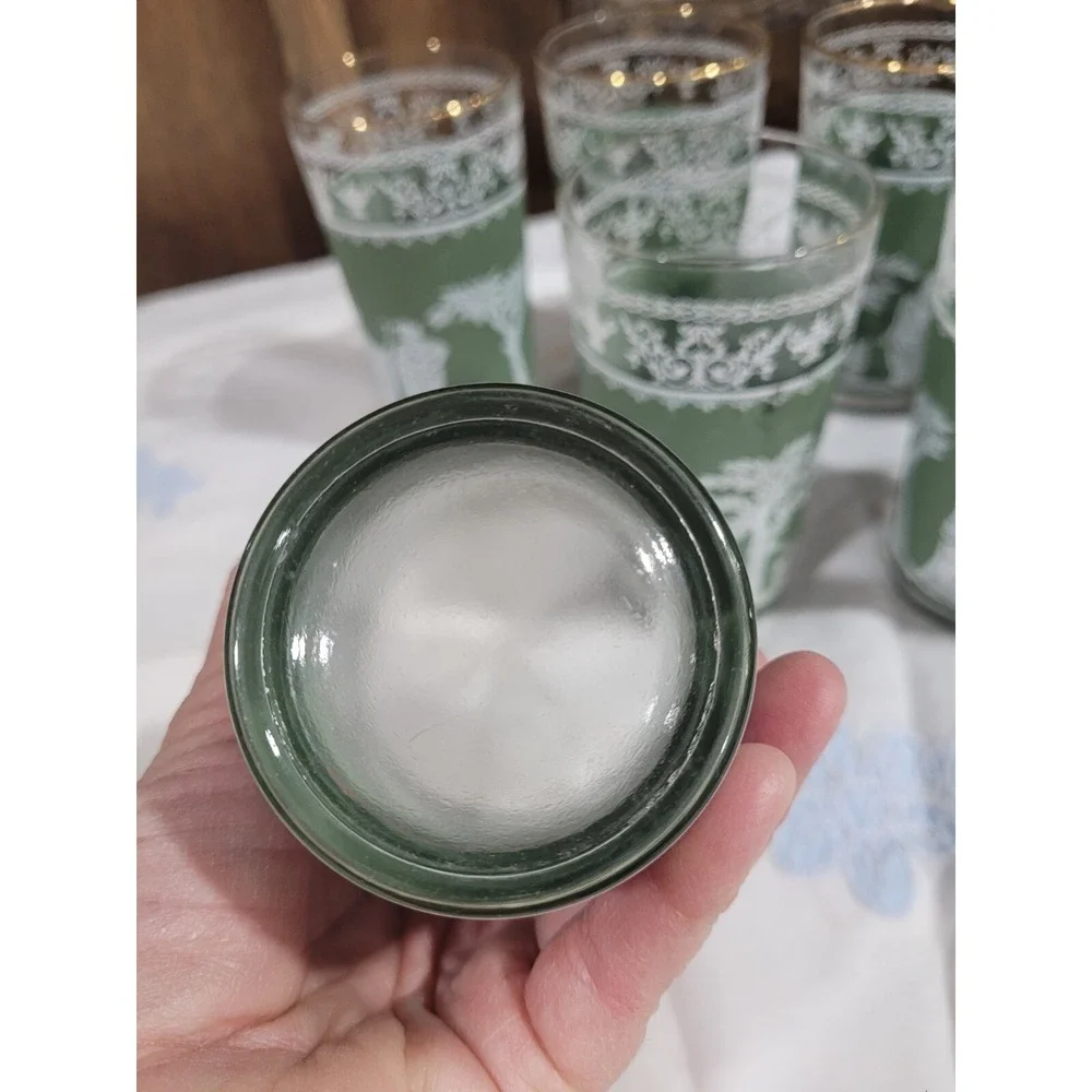 Vtg Wedgwood Jasperware Hellenic Jeanette Green Grecian Tumbler 12 Ou Set Of 8